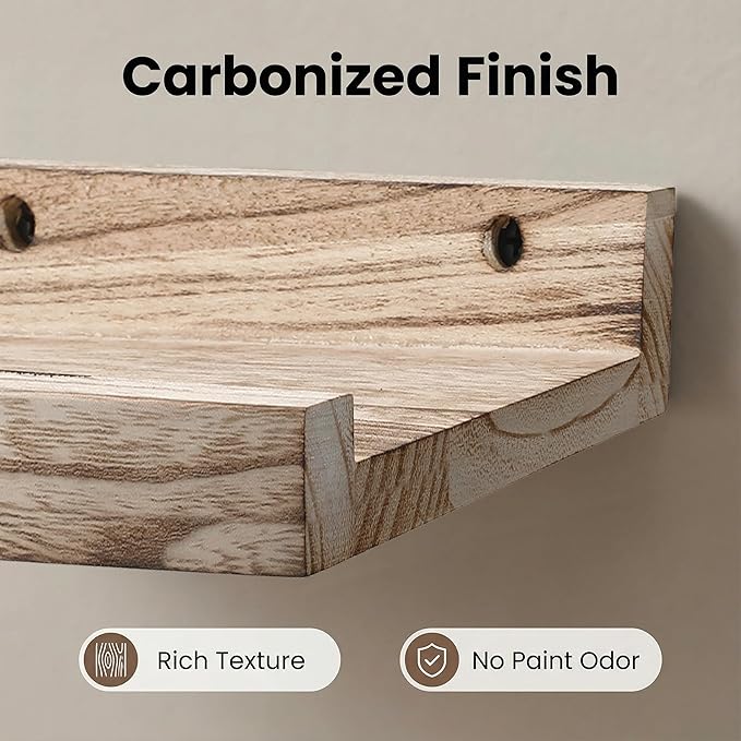 Z metnal Mini Floating Shelves, Small Natural Wooden Display Wall Shelf for Picture Ledge, Pawlownia, Wall Mounted, Light Brown, 6 x 5.5inch, 3 Pack