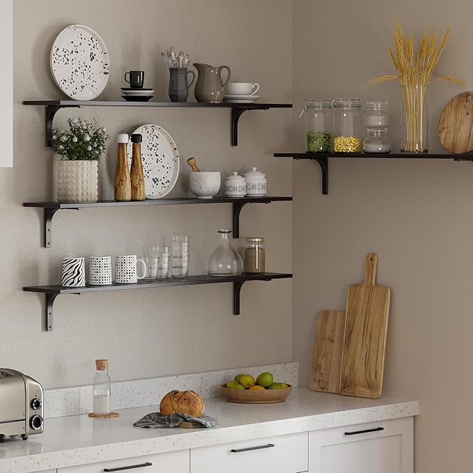 DINZI LVJ Long Wall Shelves, 55.1Inch Floating Shelves Wall Mounted, Extra Large Floating Storage Ledges with Sturdy Metal Brackets, Set of 2, for Living Room, Bathroom, Entryway, Kitchen, Espresso