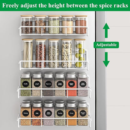 4 Pack Magnetic Spice Rack Organizer for Refrigerator and Microwave Oven, Metal Fridge Shelf for Kitchen, White
