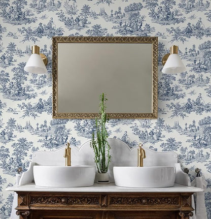 NextWall Chateau Toile Peel and Stick Wallpaper (Navy Blue)
