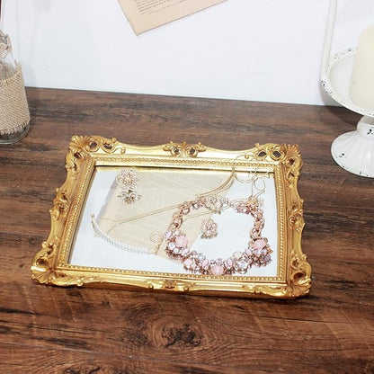 Funerom Vintage 11 x 9.5 inch Decorative Mirror, Wall Mounted & Tabletop Makeup Mirror ，Square Antique Gold