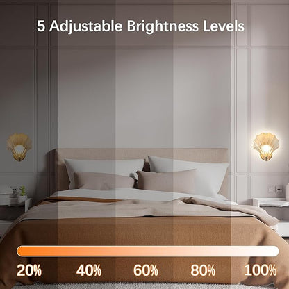 Vintage Battery Operated Wall Sconces with Remote, Amber Rechargeable Wireless Wall Sconces with Magnetic LED Bulbs, Indoor Shell Shaped Wall Lights for Living Room, Bedroom, Doorway, Set of 2