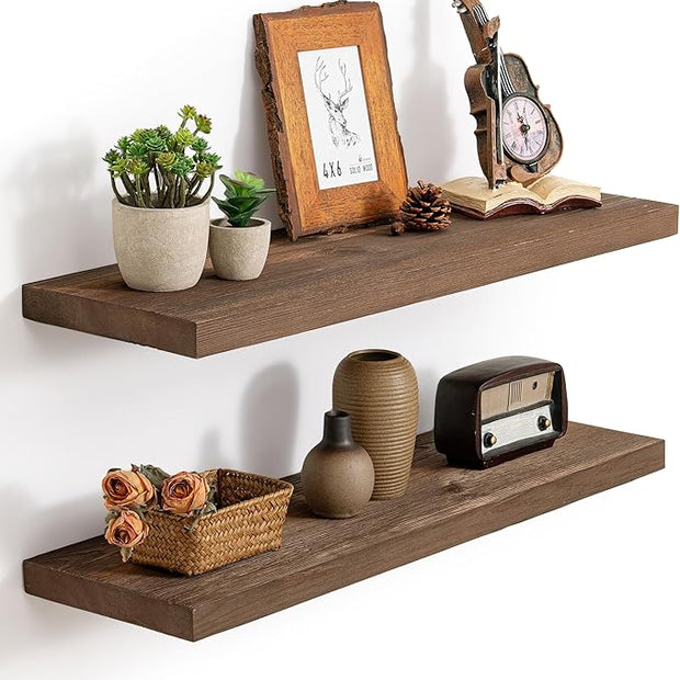 Marsmiles 30 Inch Floating Shelves | 9.3 Inch Deep Dark Wood Wall Shelves Set of 2 | Rustic Reclaimed Wood Shelves for Room Wall | Farmhouse Floating Shelves for Living Room Bathroom