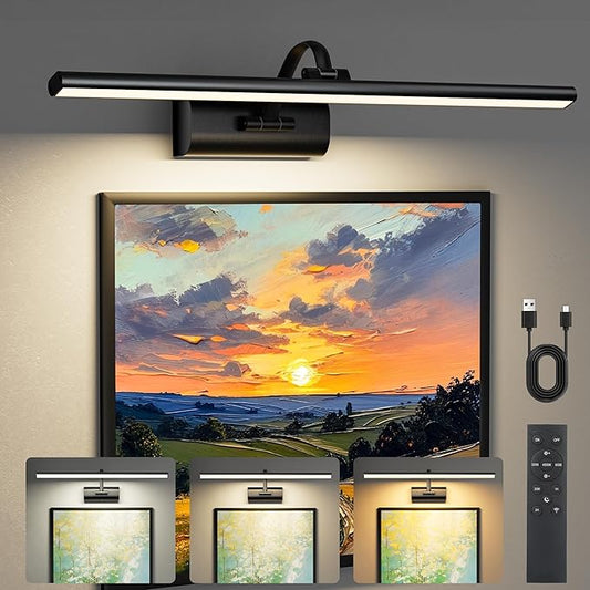 AIFEI Wireless Picture Lights for Wall Battery Operated, 8000mAh Long-Last Lights for Pictures on Wall, Remote & Touch, 3 Color Dimmable No Wiring Needed Art Light for Paintings Poster, 23.6" Black