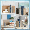 4 Pcs Summer Lake House Decor Stacked Wooden Block Set with Lake Life Boat Rides Fishing Sunshine Blue White Summer Table Decor Wooden Book Signs for Fishing & Boating Lovers Gifts