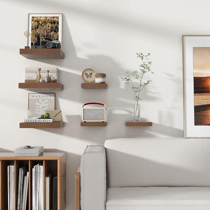 Square Floating Shelves for Wall 12"W x 12"D x 1.4"H, Small Engineered Wood Wall Shelves with Invisible Brackets for Living Room Bedroom Bathroom Office Kitchen Storage Decor, Walnut Finish, Set of 3
