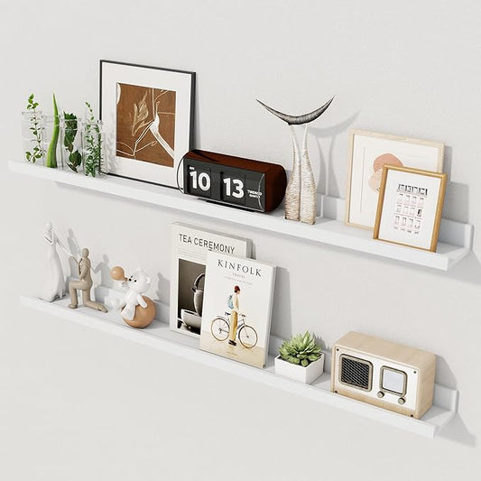 Axeman 36 Inch Floating Shelves | Picture Ledge Shelf Set of 2 | White Wall Shelves with Lip | White Picture Shelf for Wall with Ledge | Photo Ledges 36 Inch