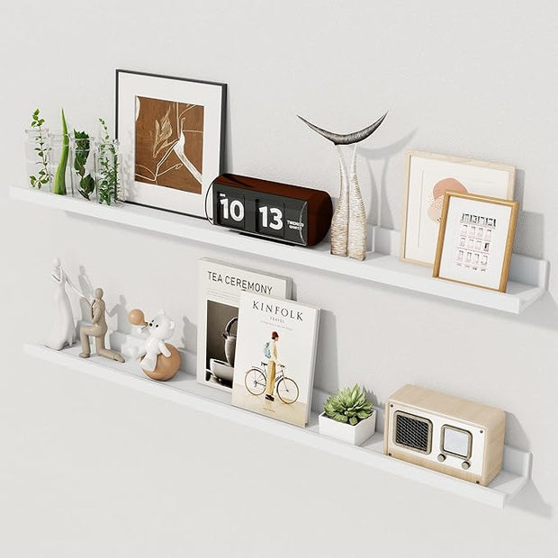 Axeman 36 Inch Floating Shelves | Picture Ledge Shelf Set of 2 | White Wall Shelves with Lip | White Picture Shelf for Wall with Ledge | Photo Ledges 36 Inch