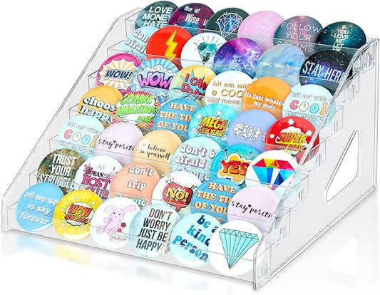 PACMAXI 7-Layer Transparent Button Pins Display Case, Large Capacity Storage Organizer for 35-60 Badges, Portable and Durable Display Box (No Button Pins Included) (7-Layers)