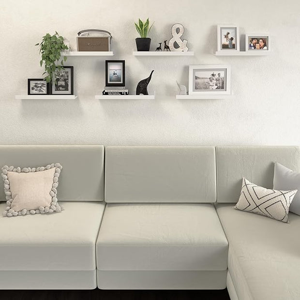 Floating Shelves Set of 6, White Wall Shelves with Lip, Display Shelves for Wall Decor, Modern Picture Ledge for Living Room, Bedroom, Nursery, Bathroom, Pictures, Books, Plants- White
