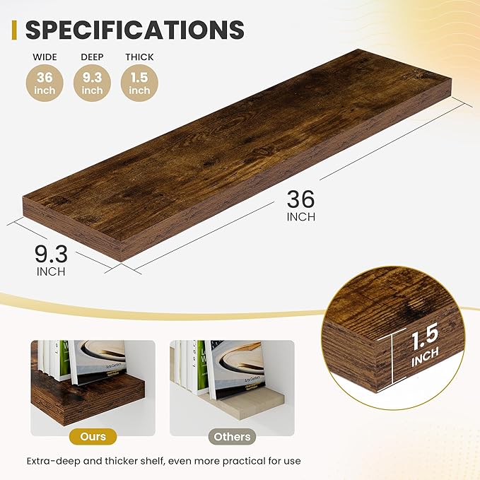 36 Inch Floating Shelves, 9.3