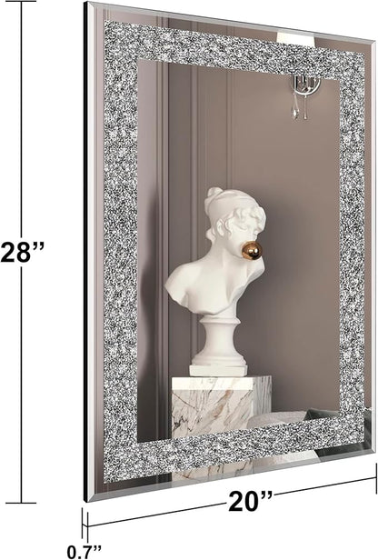 Ruomeng Wall Mirror Rectangular Crystal Crush Diamond Mirror for Home Decoration Accent Mirror for Bathroom, Entryway and Bedroom, 20" x 28"