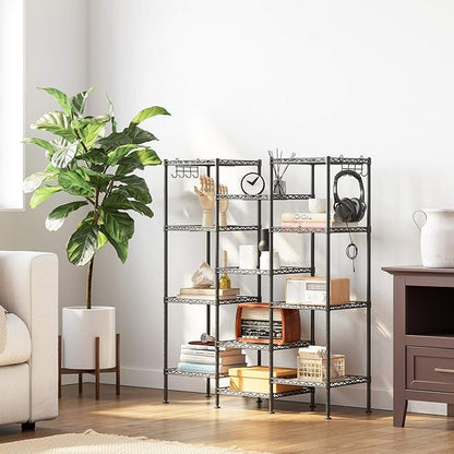 SONGMICS 4-Tier Bathroom Shelf, Storage Rack for Small Space, with 4 PP Shelf Liners, Removable Hook, Extendable Design, Ink Black and Translucent ULGR104B01