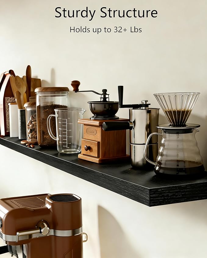 Vervida® Floating Shelves, 35.4 inch Wall Mounted Rustic Wood Shelves for Bathroom, Bedroom, Living Room, Kitchen, Office, Hanging Shelf for Books/Storage/Decor(Black, Set of 3)