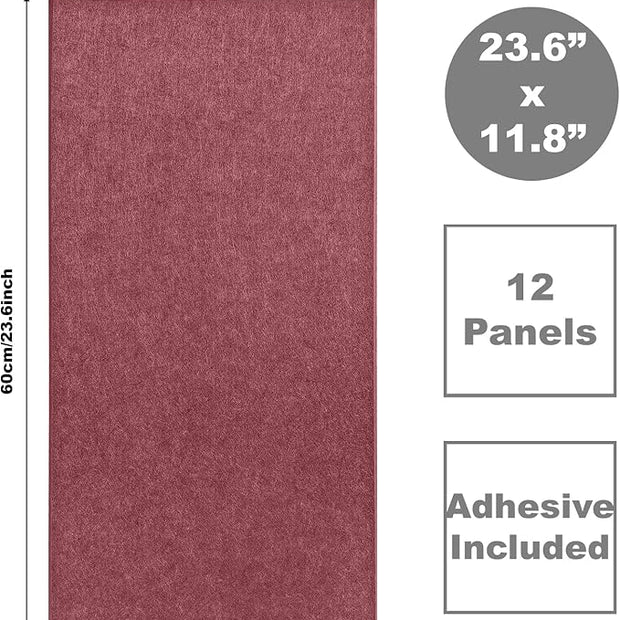Acoustic Panels 12-Pack Soundproof Wall Panels 24"X12"X0.35" Sound Panels High Density Sound Dampening Panels - Red Wine