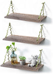 MITIME Leaf Rope Hanging Floating Shelves, Wall Swing Storage Shelf for Home Decor.17, 3-Pack (Retro Color)