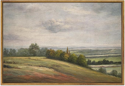 SHENIFY Landscape Framed Canvas Wall Art 24x36in Large Vintage Classical Rural Hill Prints Hallway Bathroom Office Decor - Natural Framed