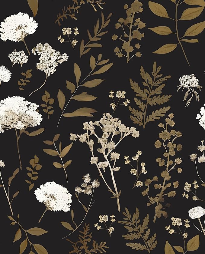Dark Floral Wallpaper Peel and Stick Boho Wallpaper 17.5in x 393in Vintage Leaf Contact Paper Vinyl Waterproof Self Adhesive Leaf Botanical Wall Paper for Bedroom Walls Kitchen Cabinet