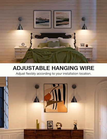 NIORSUN Matte Black Battery Operated Wall Sconce Set of 2, 5200mAh Dimmable Detachable Bulbs and Remote Wireless Rechargeable Wall Lights, 9 Colors Sconces Wall Decor for Bedroom Living Room Hallway