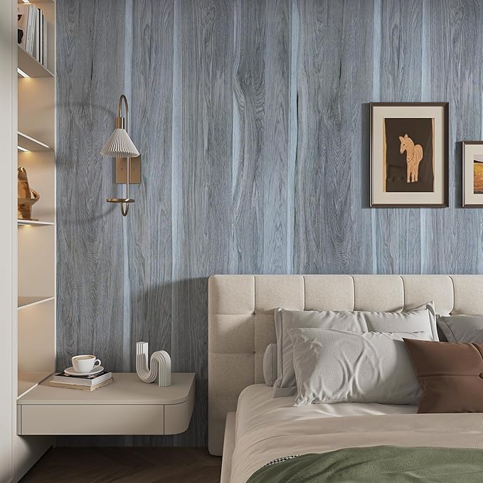 BOMENG Wood Grain Contact Paper Grey Wood Look Wallpaper Peel and Stick Countertop Covers with Air Guide Slot Design 16x118inch Kitchen Cabinet Wallpaper Cabinet Vinyl Wrap Natural Wood Stickers Paper