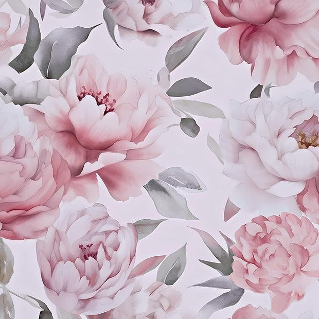 Floral Wallpaper Peel and Stick, Large White & Pink Flowers Contact Paper 17.5" x 393.7", Modern Peony Wall Mural Self Adhesive Removable Waterproof for Room Walls Shelves Cabinet Drawer Table Decor