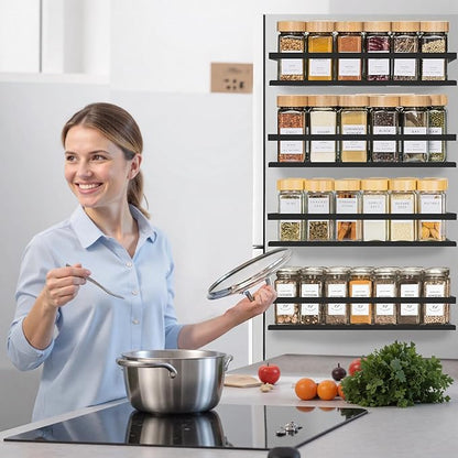 Magnetic Spice Rack for Refrigerator Seasoning Organizer for Spice Fridge Shelf storage Magnetic Shelf with Hook for Oven (4pack-Cut out-Black)