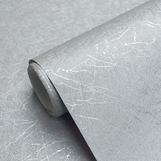 Cohoo Home Gray Peel and Stick Wallpaper Grey Silk Contact Paper for Cabinets and Drawers Silver Textured Self Adhesive Removable Wallpaper Bathroom Bedroom Waterproof Wall Covering 15.7inL 197inW