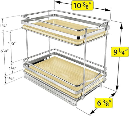 LYNK PROFESSIONAL® Élite™ Pull Out Spice Rack Organizer for Inside Kitchen Cabinets - 6-3/8 inch Wide - Slide Out Drawer – Wood/Chrome Sliding Spice Organization for cabinet - Spice Racks - 2 Tier