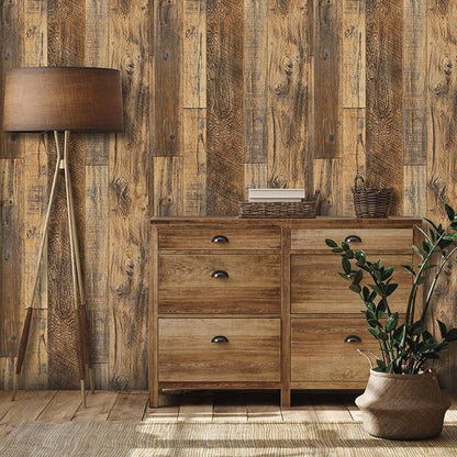 17.71''×236.2'' Wood Plank Wallpaper Self-Adhesive Shiplap Brown Peel and Stick Wall Paper Removable Home Decorative Faux/Distressed Wooded Grain Vinyl Film Roll Furniture Wall Covering