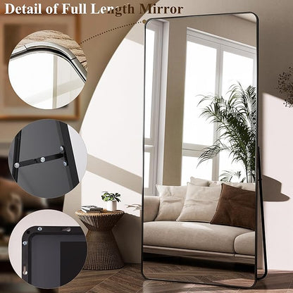 BEAUTYPEAK Black Full Length Mirror, 76"x34" Rounded Corner Floor Mirror Standing Hanging or Leaning Against Wall, Suitable for Bedroom or Dressing Room