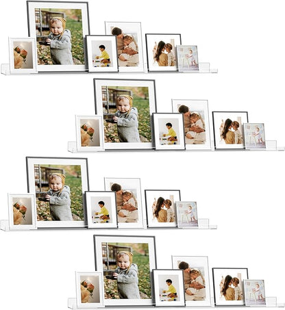 48 Inches Clear Acrylic Floating Shelves Wall, Bookshelf for Kids, Nursery Book Shelves, Magazine Rack, Picture Ledge Shelf for Photo Frames Vinyl Records, Pack of 4