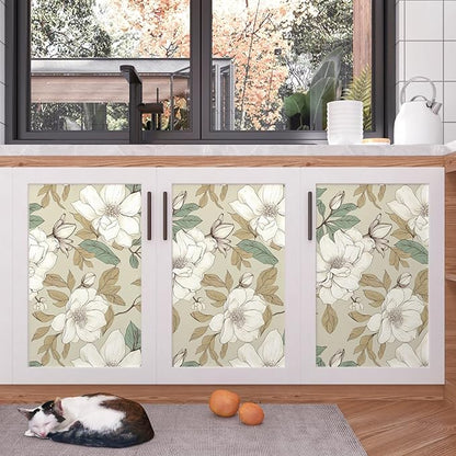 Beige Floral Wallpaper Peel and Stick, White Flowers Contact Paper, Vintage Botanical Boho Wall Paper Waterproof Self Adhesive Removable for Room Shelves Cabinet Drawer Table Decor 17.5" x 118"
