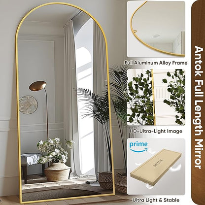 Antok Arched Full Length Mirror, 76"x34" Gold Metal Frame Floor Mirror for Bedroom Living Room, Freestanding/Wall Mount/Leaning