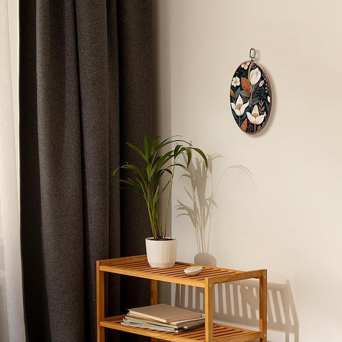KSDUT Flower Wall Art Decor - Botanical Neutral Mid Century Modern Wall Art Canvas Frame Hanging Prints, Vintage Landscape Oval Wall Art Decor for Home Decorations 8.6"x11.4"