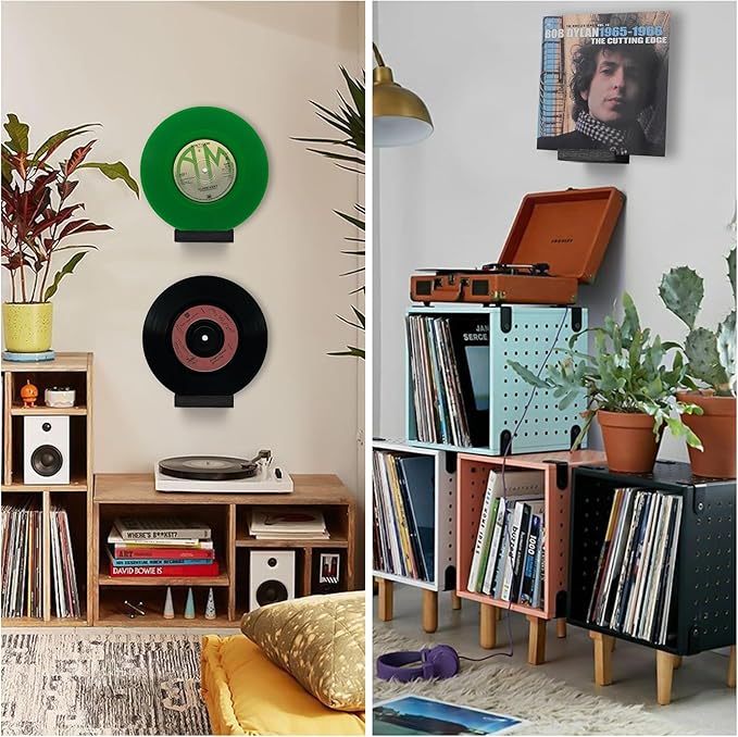 Wood Vinyl Record Shelf Wall Mount, Small Wall Record Holder Display Shelf, Vinyl Record Shelves Record Album Display Holder for LP, CD, Book Art Storage Vintage Home Decor (6, Black)