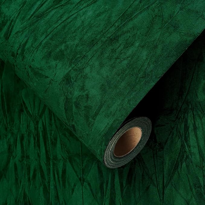 YENHOME Emerald Green Wallpaper Stick and Peel 17.7"X200" Green Peel and Stick Wallpaper Self Adhesive Felt Fabric Wallpaper Contact Paper Velvet Flocking Liner for Jewelry Drawer Renter Friendly