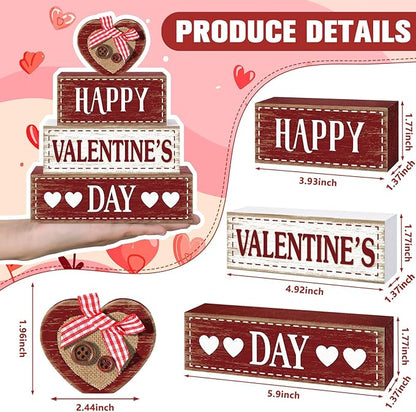 Marsui 4 Pcs Valentine's Day Wooden Signs Heart Truck Table Decor Rustic Distressed Valentines Centerpieces Blocks Farmhouse Tiered Tray Decor Valentine Day Decorations for Home Desk Shelf(Heart)