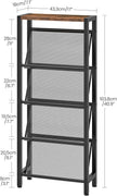 Shoe Rack, 5-Tier Slanted Shoe Rack, Narrow Shoe Storage Shelf, Slim Shoe Organizer for Entryway, Space-Saving, Wooden Top and Metal Frame, for Entryway, Hallway Rustic Brown and Black TXJ03BF