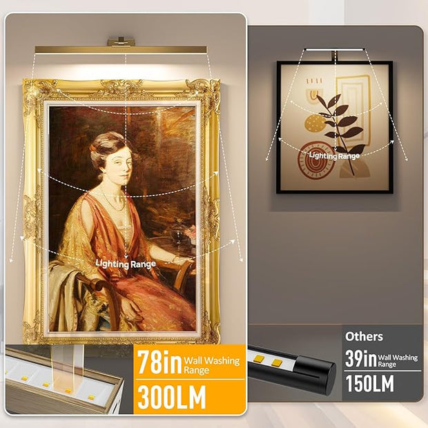 Picture Lights for Wall, Brass Battery Operated Picture Light 24in Art Light CCT Dimmable Recharging Battery Wall Light with Remote Control for Living Room Gallery