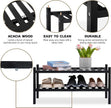 2-Tier Acacia Wood Shoe Rack - Stackable Entryway Organizer for Closet, Entryway, Easy Assembly, Indoor/Outdoor Storage Stand (Black)