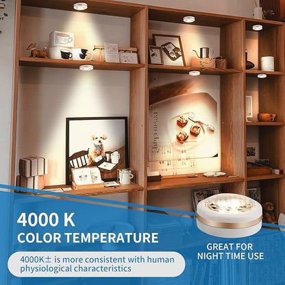 LEASTYLE Puck Lights with Remote,Wireless Under Cabinet Lighting Battery Operated,Nightlight with Adjustable Brightness and Timer,Under Counter Light for Kitchen,Bedroom,Closet,Display,Bookshelf