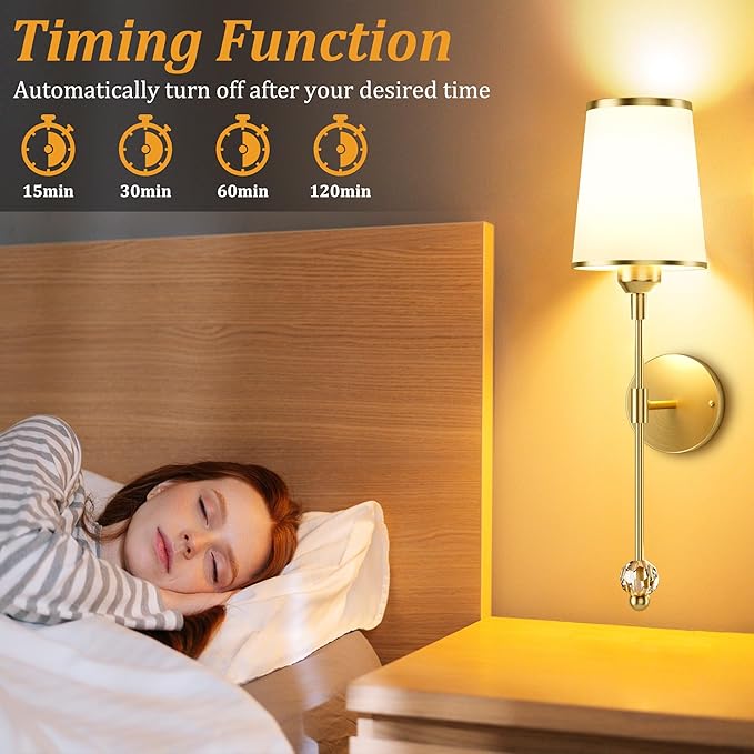 PAIHOME Gold Wall Sconces Set of Two, Wireless Battery Operated Wall Sconces with 5000mAh Dimmable 15 Colors Bulb and Remote, Rechargeable Wall Sconce for Bedroom Living Room Bathroom Hallway