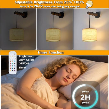Wireless Battery Operated Wall Sconces Set of 2, Rechargeable 8000mAh Wall Light with Remote, Dimmable RGB Wall Decor Lamp for Bedroom, Living Room