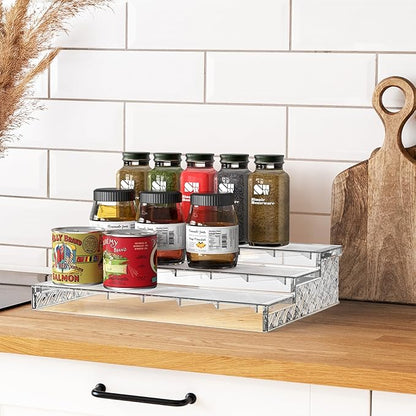 Simple Houseware 3 Tier Spice Shelf For Countertop Cabinet Storage Organizer, Clear