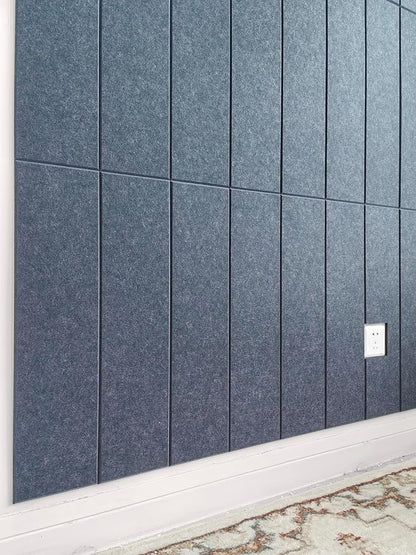 Shiplap Felt Wall Panels for Bedroom & Office, Peel and Stick, Sound Absorbing - 24 Pack Felt Wall Tiles with Adhesive - Denim Blue