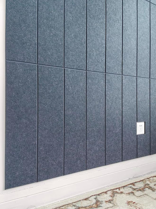Shiplap Felt Wall Panels for Bedroom & Office, Peel and Stick, Sound Absorbing - 24 Pack Felt Wall Tiles with Adhesive - Denim Blue