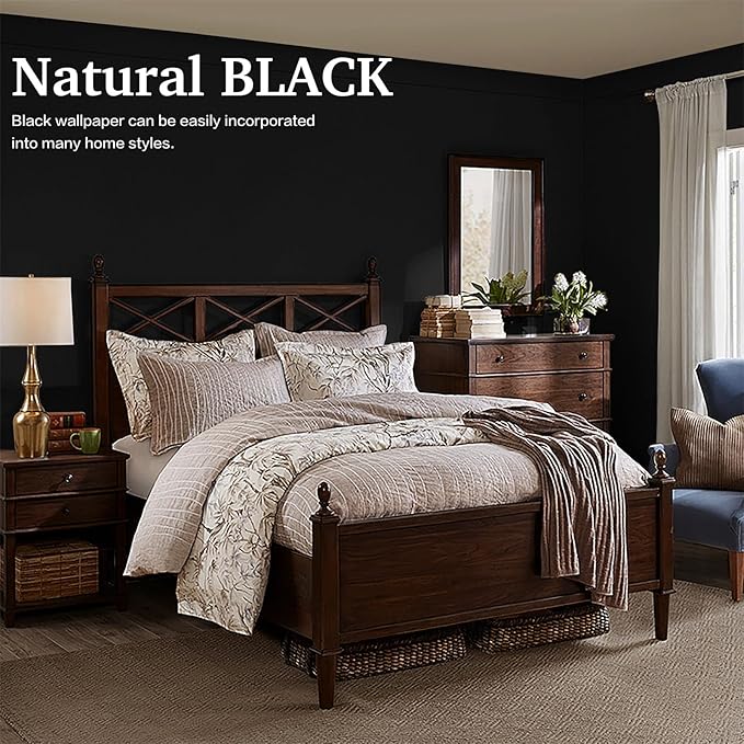 Dimoon 17.7''x393'' Peel and Stick Wallpaper Black Contact Paper for New Environmentally Friendly Materials Thickening Upgrade Embossed Renter Friendly Wall Paper Modern Vinyl Wrap Countertop Bedroom