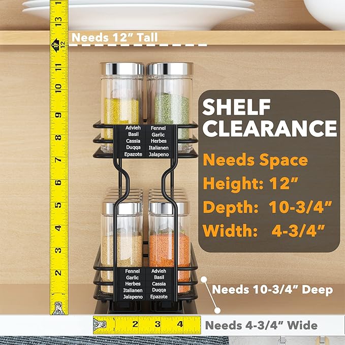 SpaceAid Pull Out Spice Rack Organizer for Cabinet, Heavy Duty Slide Out Seasoning Kitchen Organizer, Cabinet Organizer, with Labels, 4.5