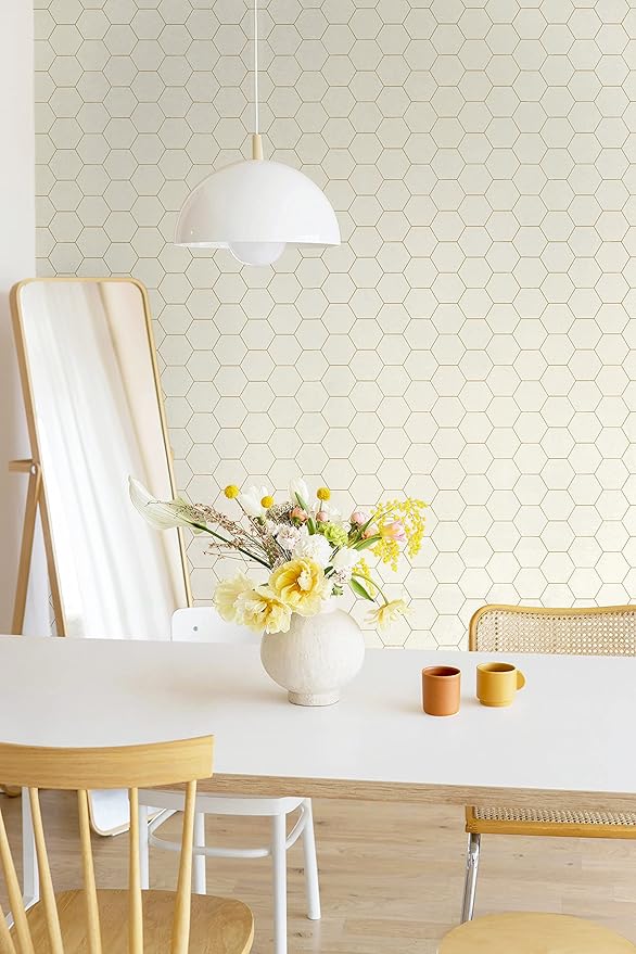 Geometric Peel and Stick Wallpaper Hexagon Modern Wallpaper 17.3”×393” Self-Adhesive Contact Paper Decorative Shelf Drawer Liner Roll Waterproof