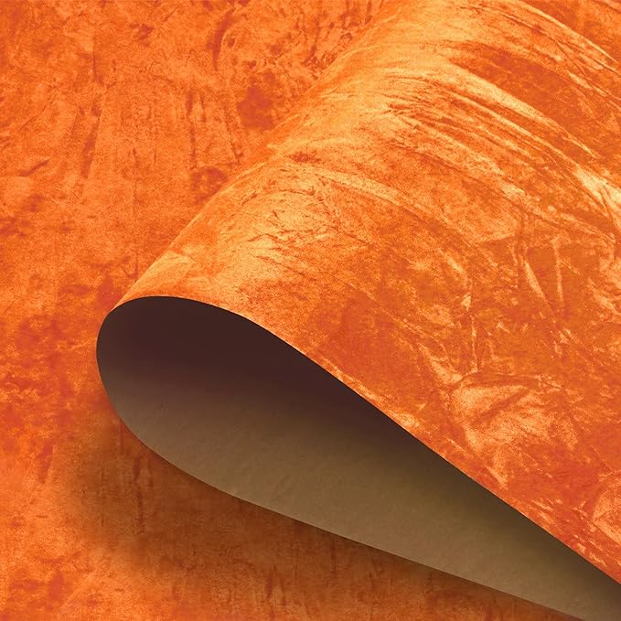 30"x317" Self Adhesive Felt Fabric Wallpaper for Accent Wall Paper Orange Velvet Wallpaper Peel and Stick Crushed Soft Felt Drawer Liner Flocking Liner Contact Paper for Nursery Living Room